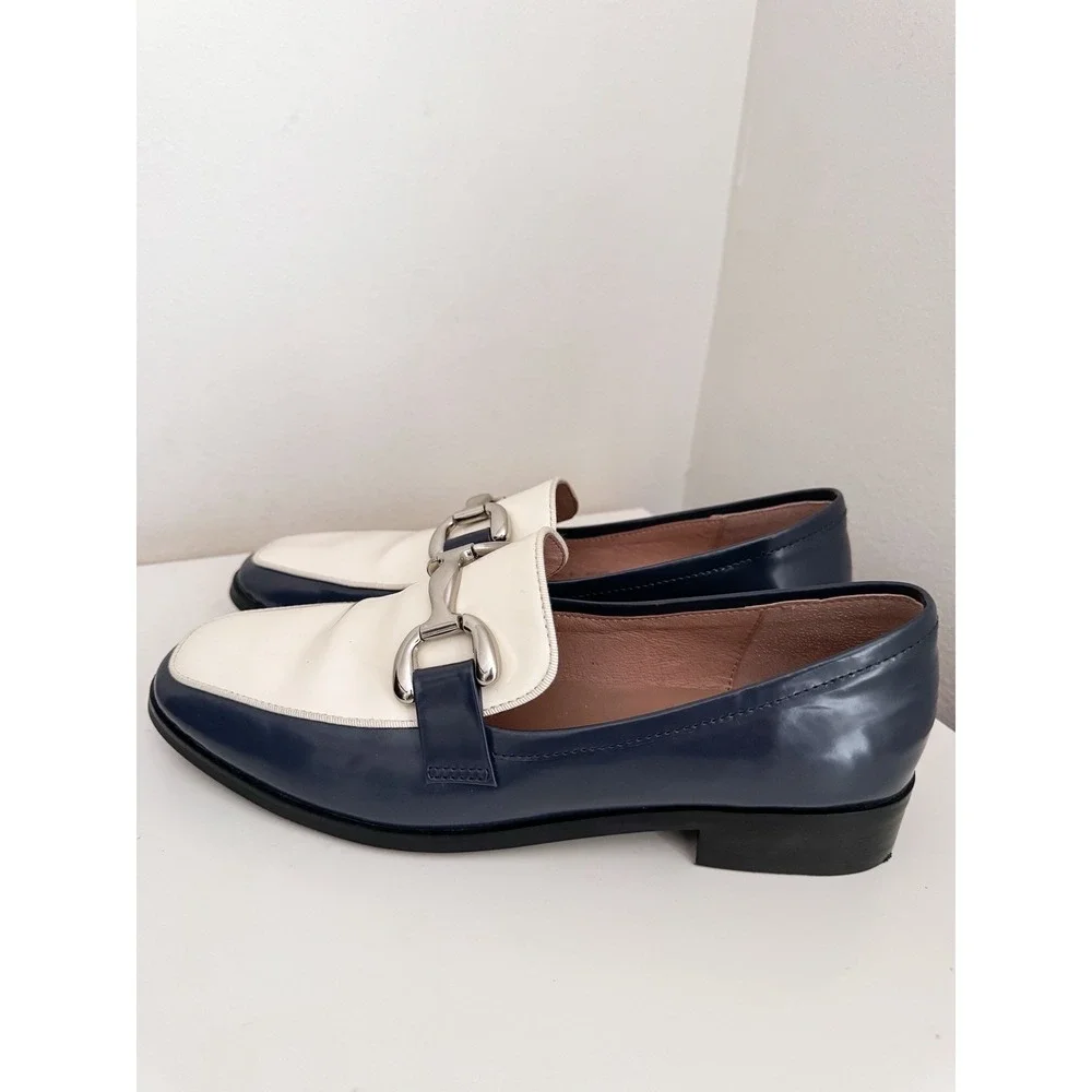 Anthropologie Bibi Lou Zagreb In Blue Leather Loafers Size 40